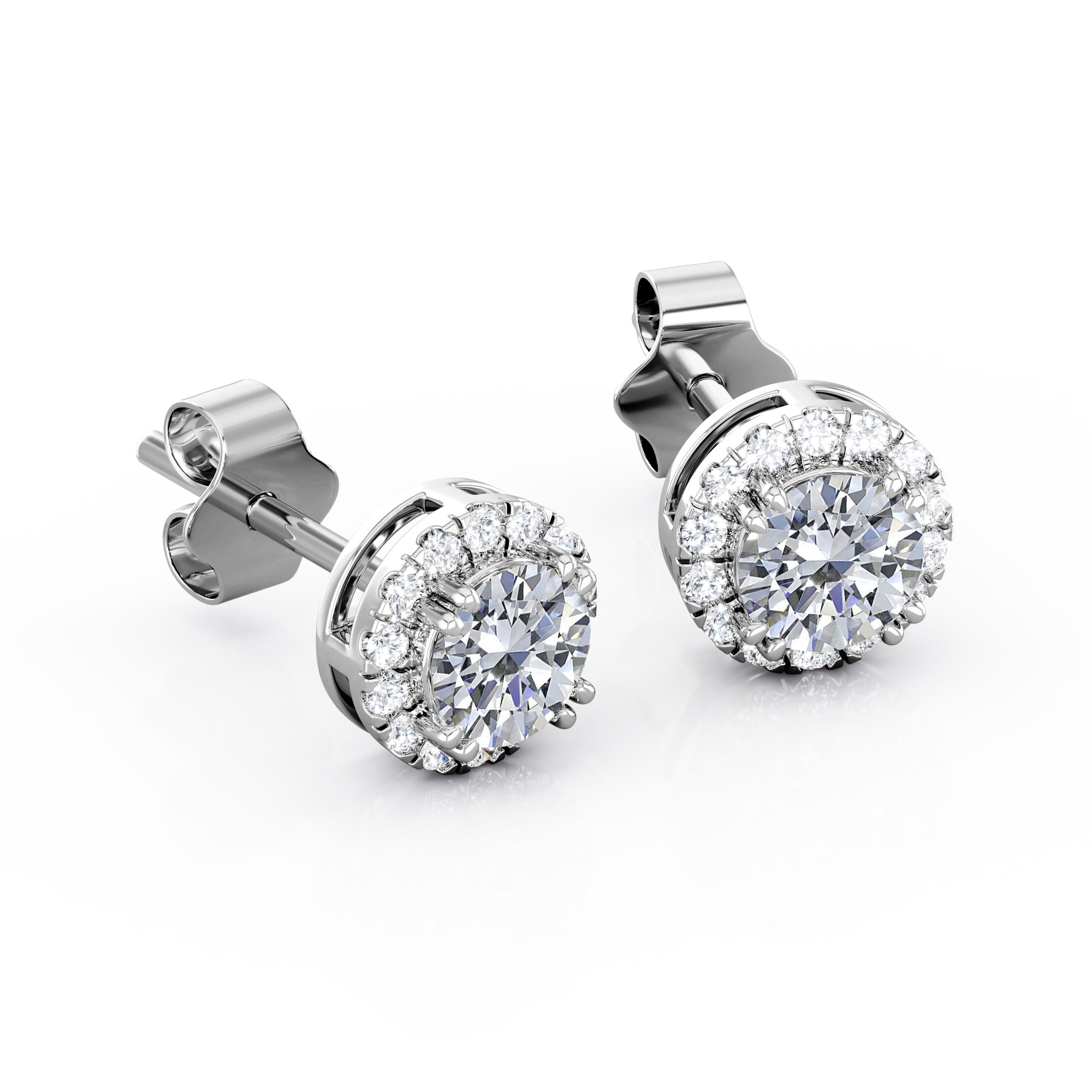 2.5 Carat Round Cut Cubic Zirconia Halo Stud Earrings in 18K White Gold over Brass