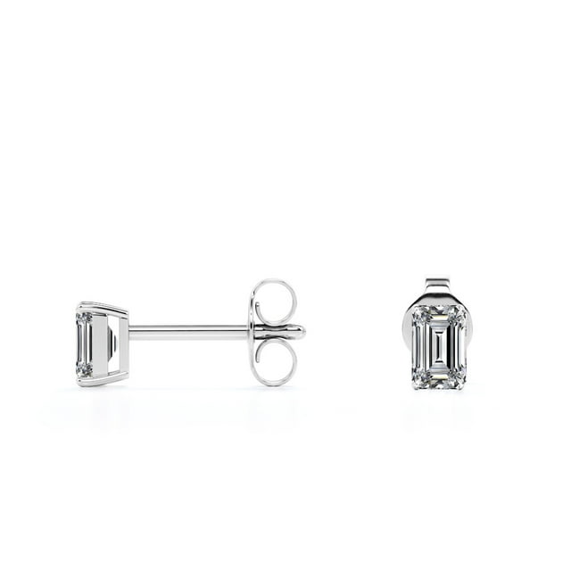 Minimalist 0.75 Carat Emerald Cut Diamond Solitaire Stud Earrings In 18K Rose Gold Plating Over Silver