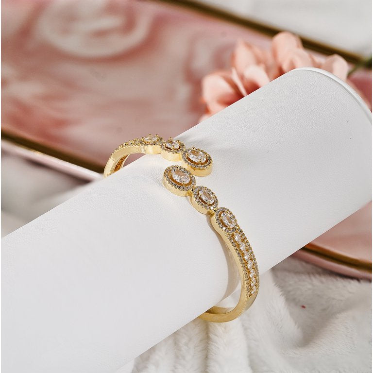 Unique Open Cuff Bracelet for Women - Yellow Gold Plated Bangle Bracelet - Fashion Jewelry