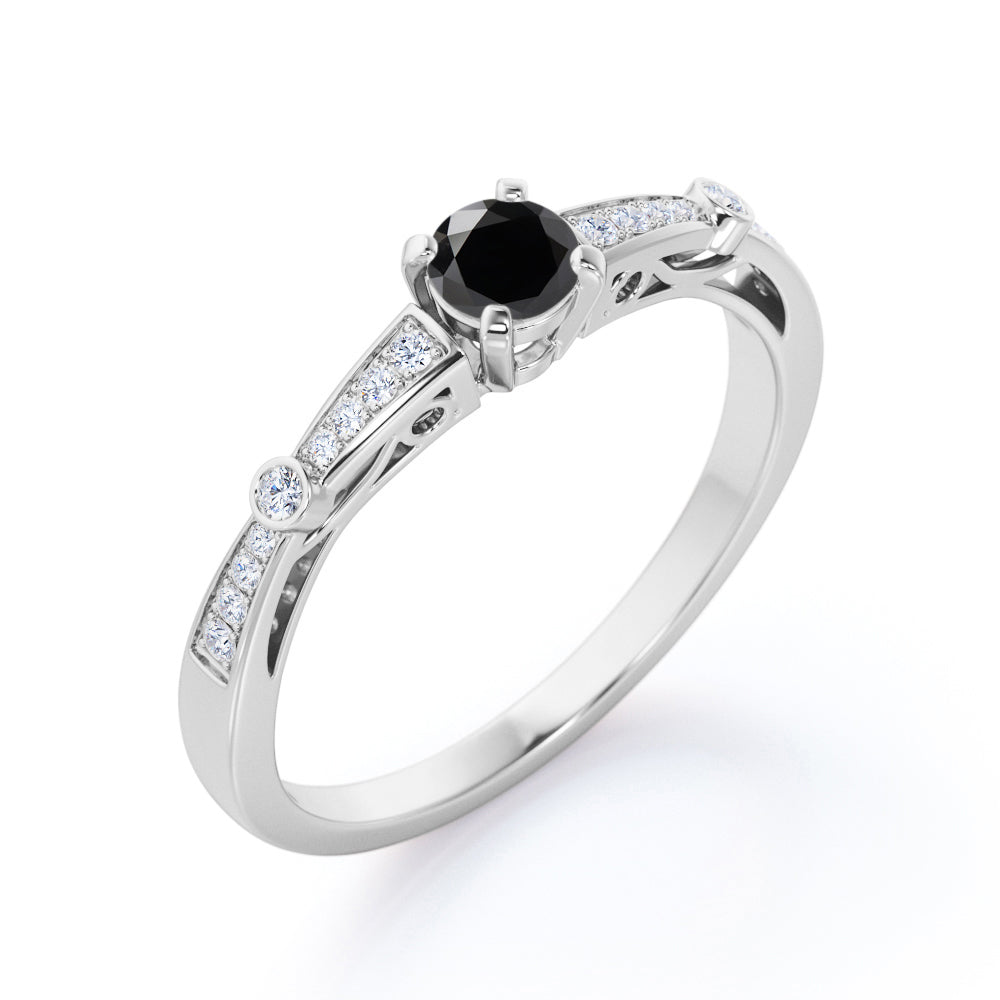 1.15 Carat Round Cut Lab Grown Black Diamond 4 Prong Engagement Ring In White Gold