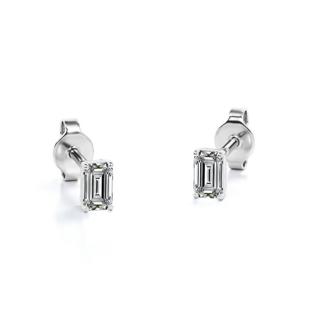 Minimalist 0.75 Carat Emerald Cut Diamond Solitaire Stud Earrings In 18K Rose Gold Plating Over Silver