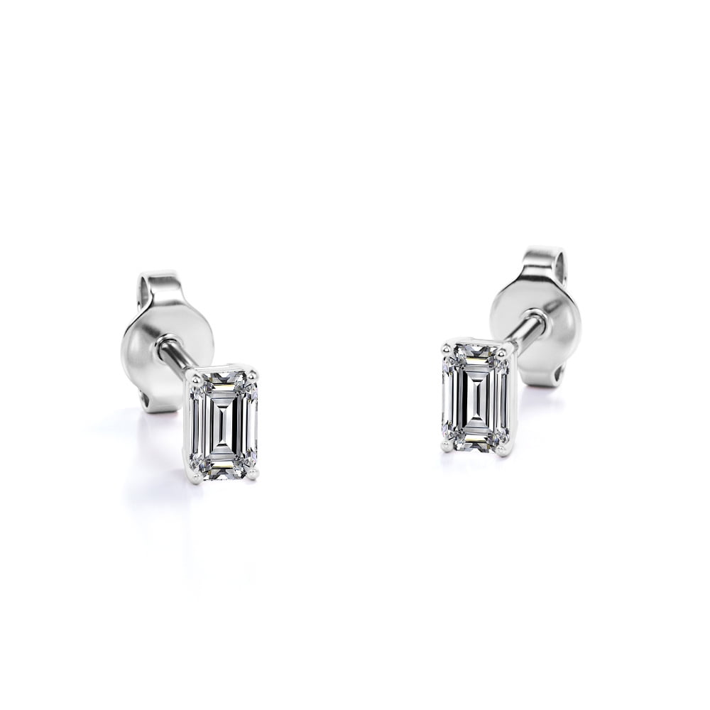 0.58 Carat Emerald Cut Diamond - Minimalist Solitaire Stud Earrings - 18K Rose Gold Plating Over Silver