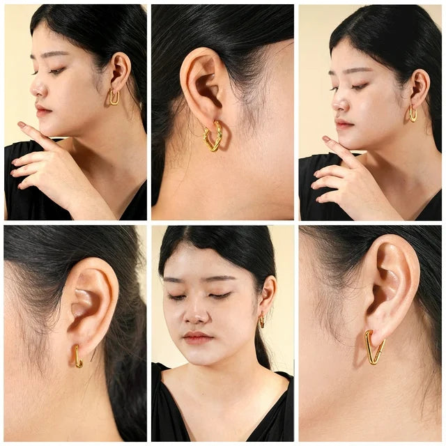 6 Pairs Geometric Shapes Latchback Earrings Set in Yellow Gold Plated - Multipack - Women's Fashion Earrings