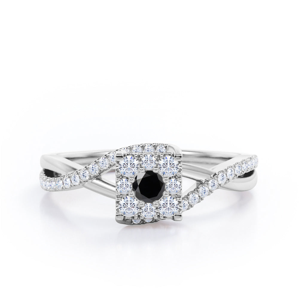 Semi Twisted Infinity 0.9 Carat Round Shape Black Diamond Square Floral Cluster in White Gold