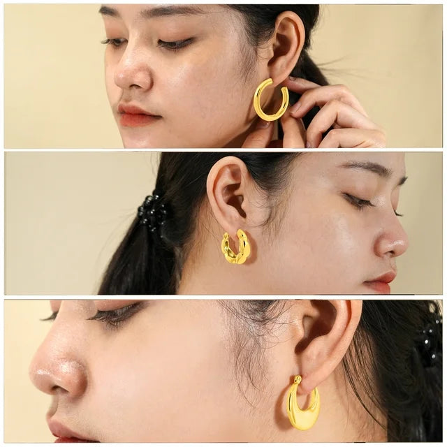 3 Pairs Fashion MultiPack Earrings Set for Women in Yellow Gold Plating, Hoop Earrings, Chunky, Lightweight Drop Hypoallergenic Earrings Jewelry Gift for Women