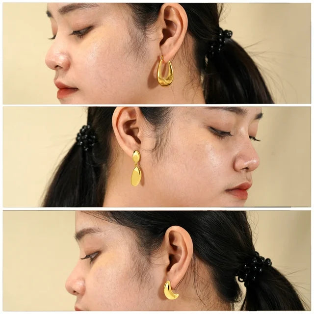 3 Pairs Fashion MultiPack Earrings Set for Women in Yellow Gold Plating, Hoop Earrings, Chunky, Lightweight Drop Hypoallergenic Earrings Gift for Women