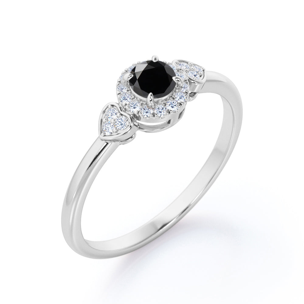 1.2 Carat Round Cut Lab Grown Black Diamond Halo Engagement Ring In White Gold