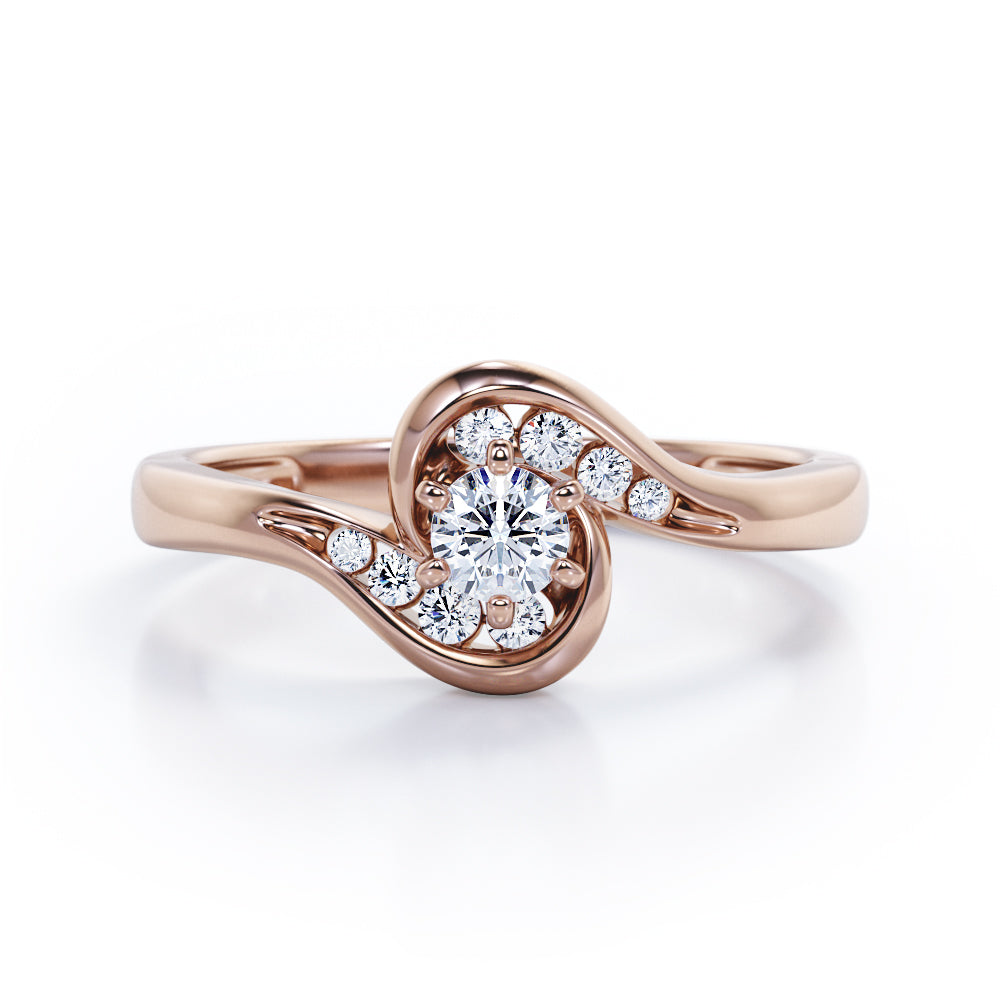 Whirly Gemstone 0.55 carat Round Diamond and Diamonds Artistic Engagement Ring in White Gold