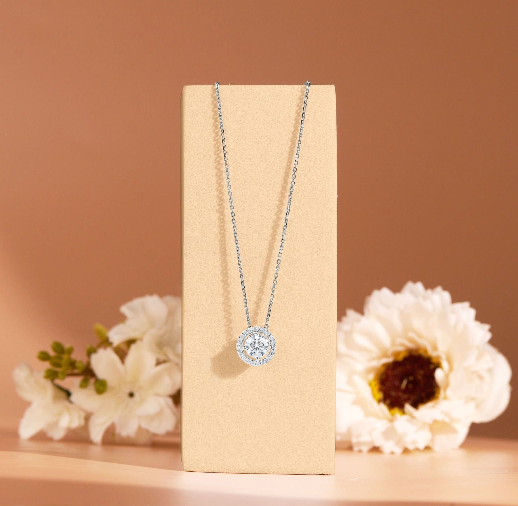 Solitaire 1.75 Carat Round Cut Halo Pendant Necklace in silver, Adult, female