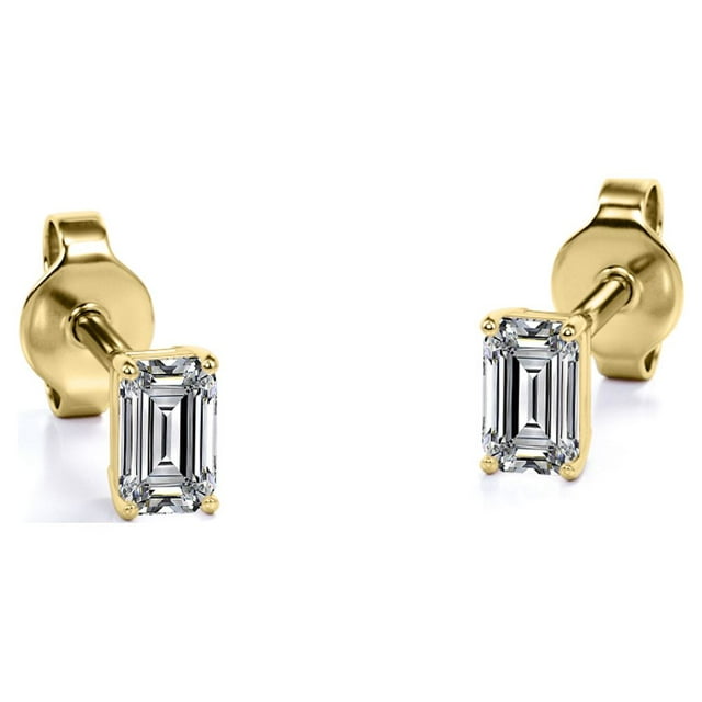 Minimalist 0.75 Carat Emerald Cut Diamond Solitaire Stud Earrings In 18K Rose Gold Plating Over Silver