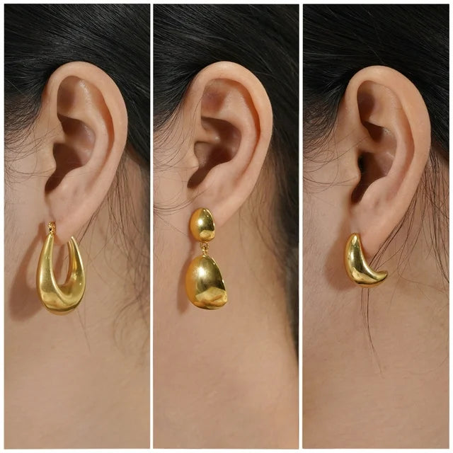 3 Pairs Fashion MultiPack Earrings Set for Women in Yellow Gold Plating, Hoop Earrings, Chunky, Lightweight Drop Hypoallergenic Earrings Gift for Women