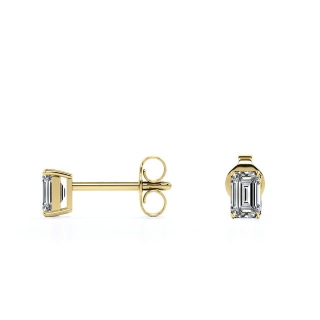 0.58 Carat Emerald Cut Diamond - Minimalist Solitaire Stud Earrings - 18K Rose Gold Plating Over Silver