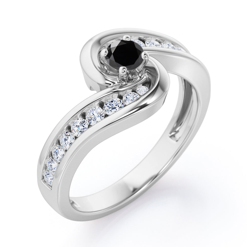 Spinning 0.7 carat Round Black Diamond Channel Engagement Ring in White Gold