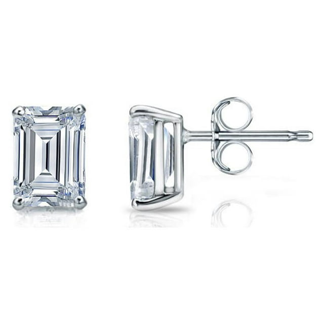 Minimalist 0.5 Carat Emerald Cut Diamond Solitaire Stud Earrings In 18K Rose Gold Plating Over Silver