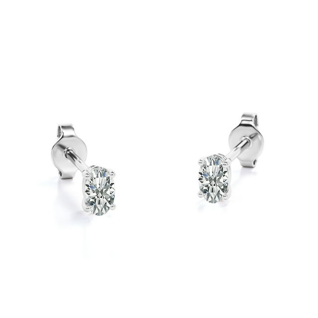 0.58 Carat Ovate Diamond - 4 Prong Solitaire Stud Earrings - 18K Rose Gold Plating Over Silver