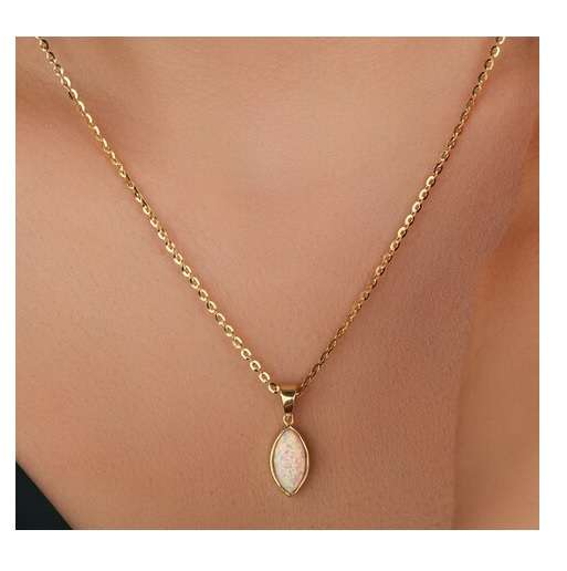 Beautiful 1 Carat Marquise Shape Opal Solitaire Pendant Necklace in 18k Yellow Gold over Silver