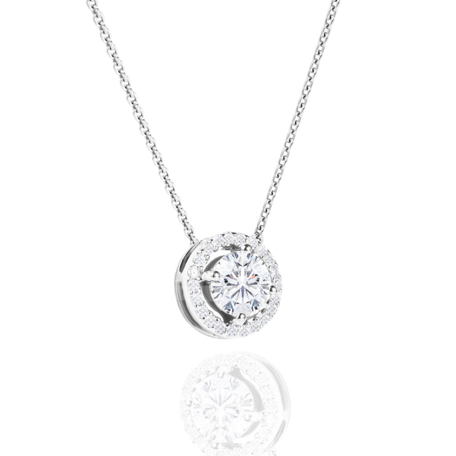 3 Carat Round Cut Cubic Zirconia Halo Pendant Necklace in 18K White Gold over Brass