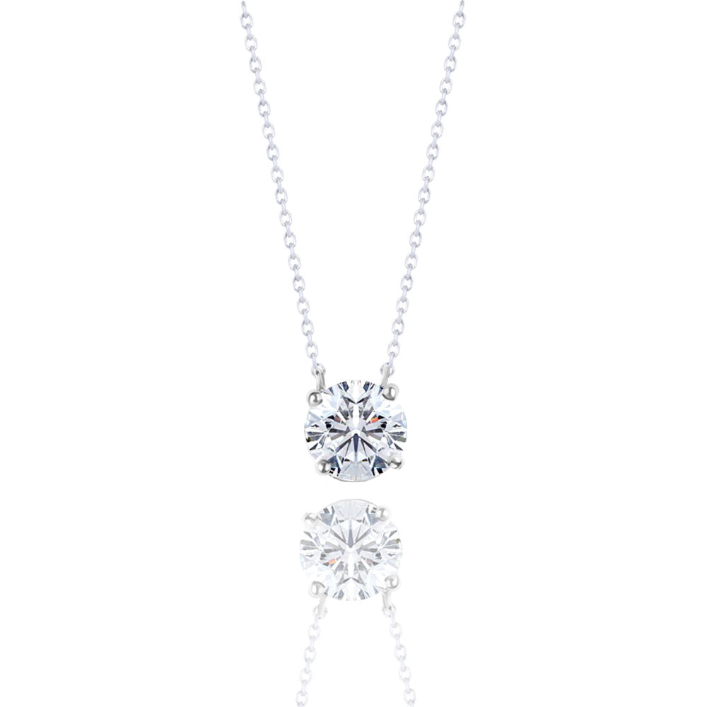 1 Carat Round Cut Real Moissanite Solitaire Pendant Necklace in 18k White Gold Over Silver