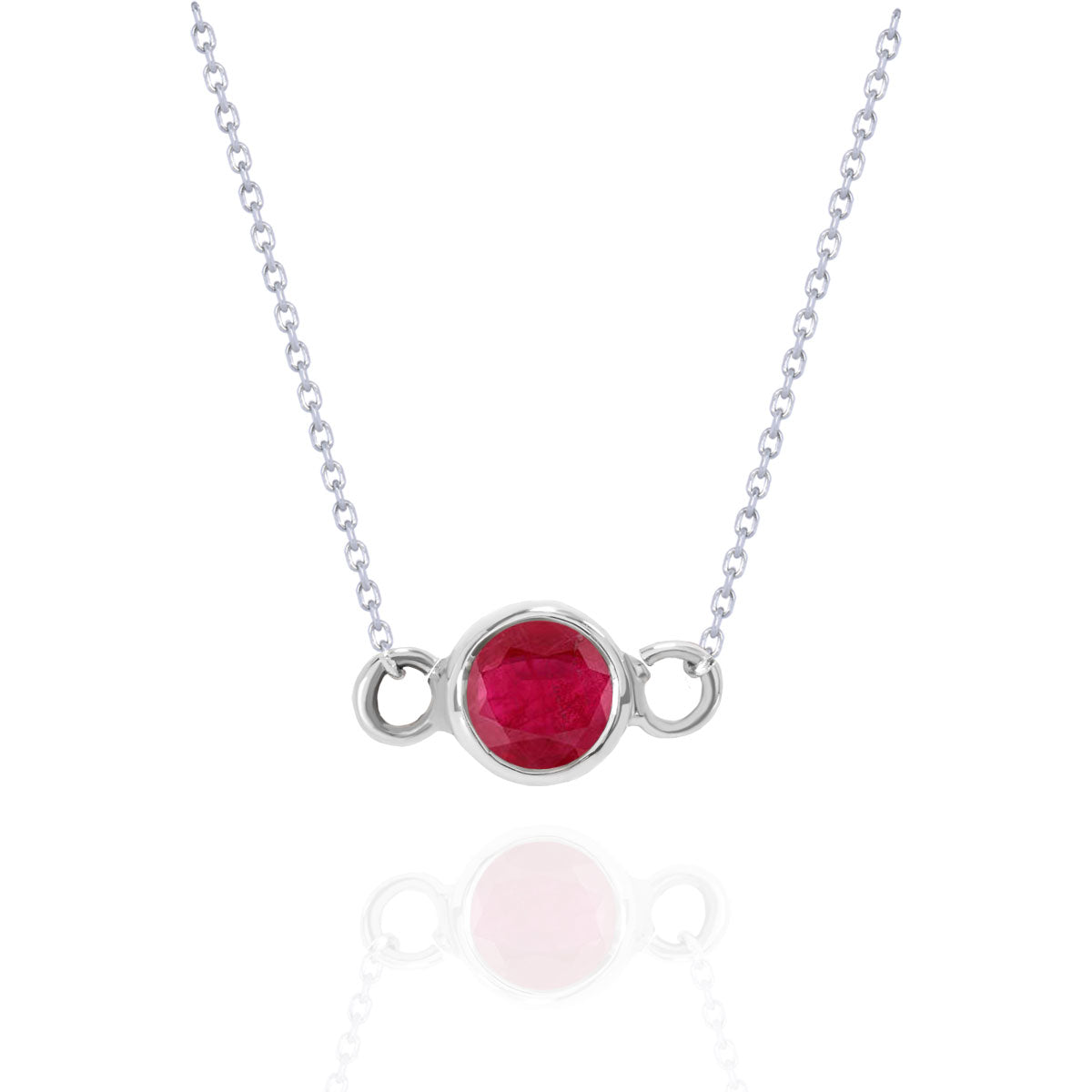 Petite Round Cut Ruby July Birthstone Custom Pendant Necklace in 18k White gold over silver