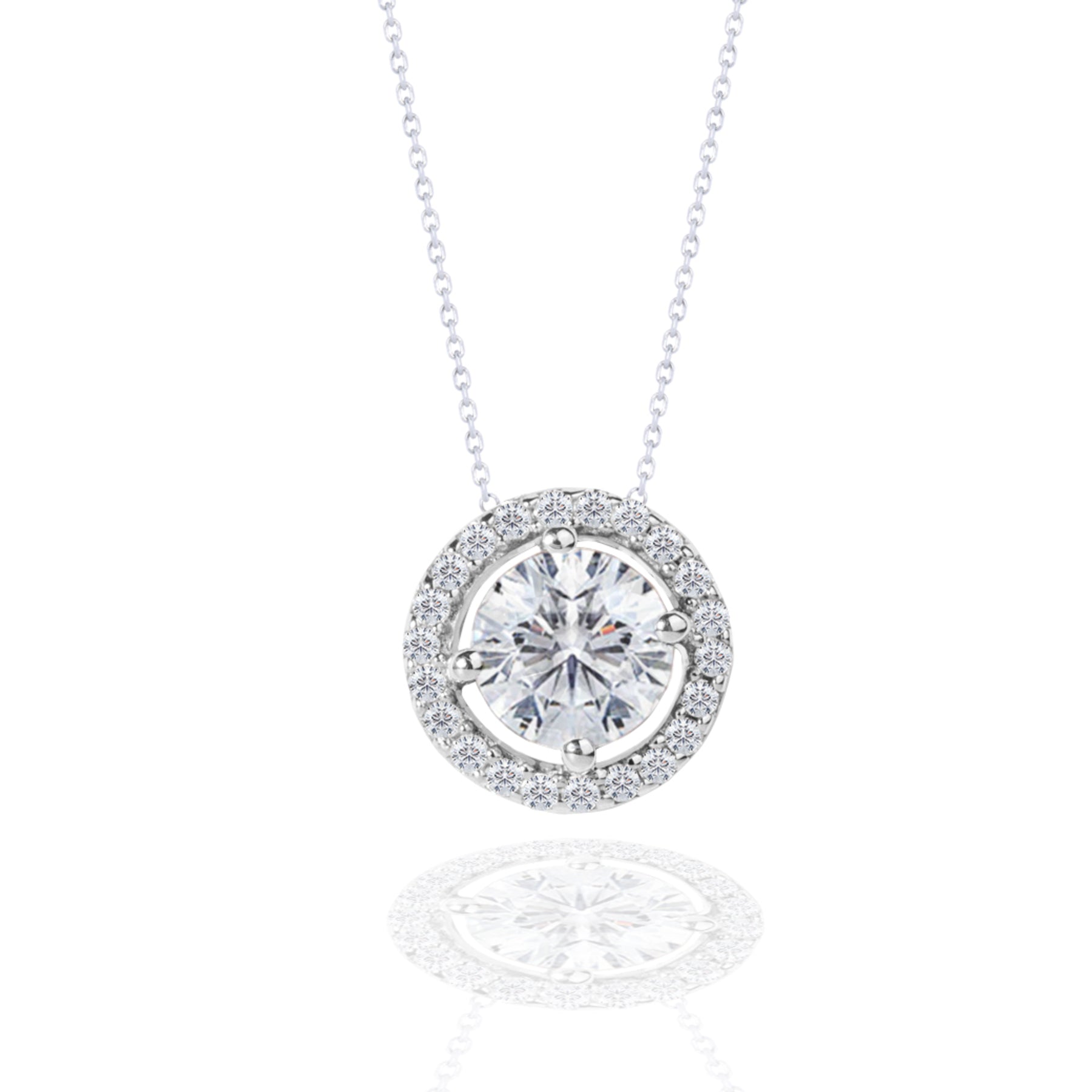 Solitaire 1.75 Carat Round Cut Halo Pendant Necklace in silver, Adult, female