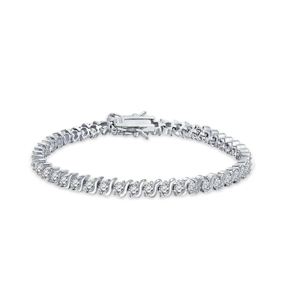 8 Carat Round Cut Cubic Zirconia S Shape Tennis Bracelet in 18K White Gold over Brass