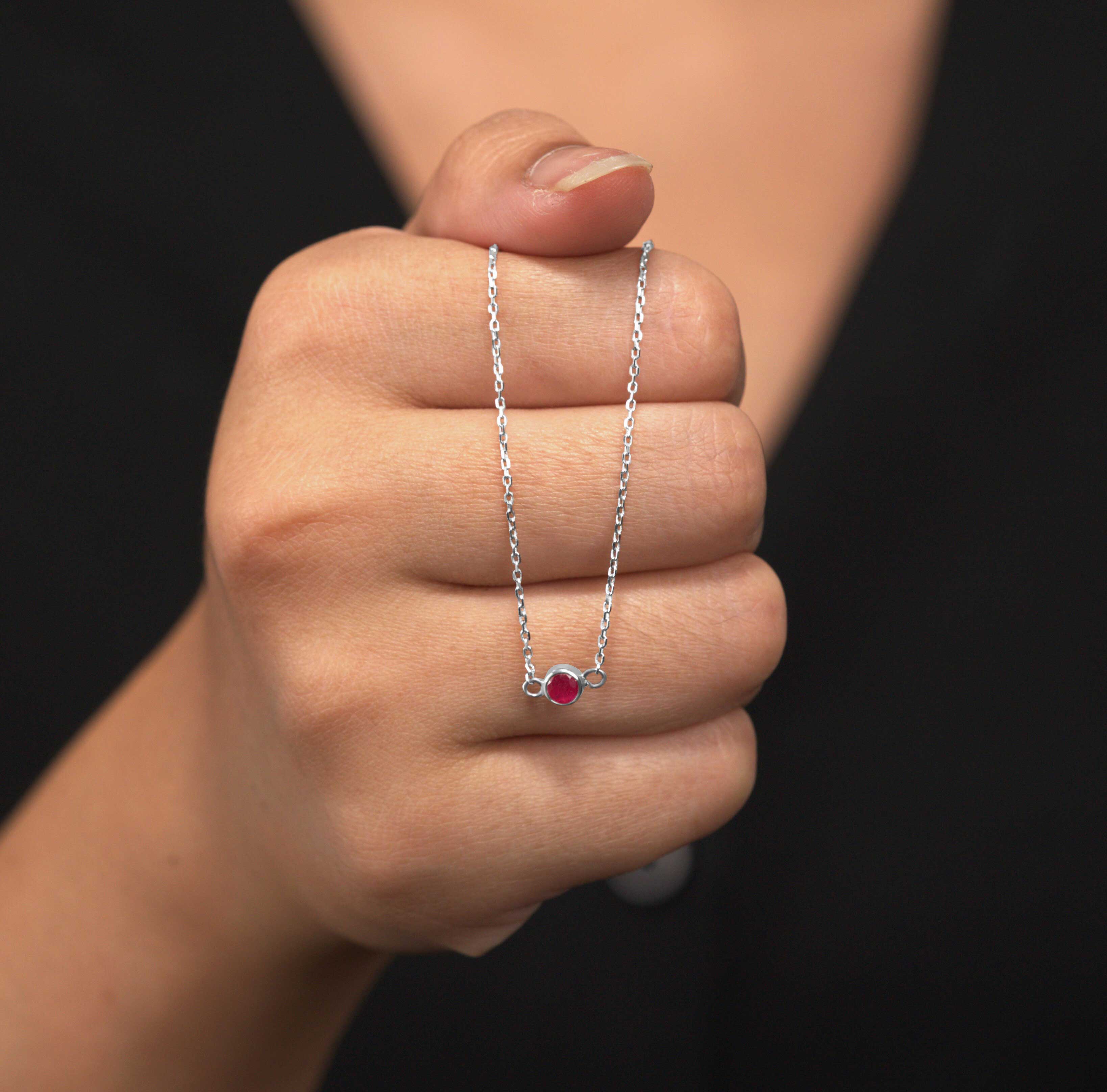 Petite Round Cut Ruby July Birthstone Custom Pendant Necklace in 18k White gold over silver