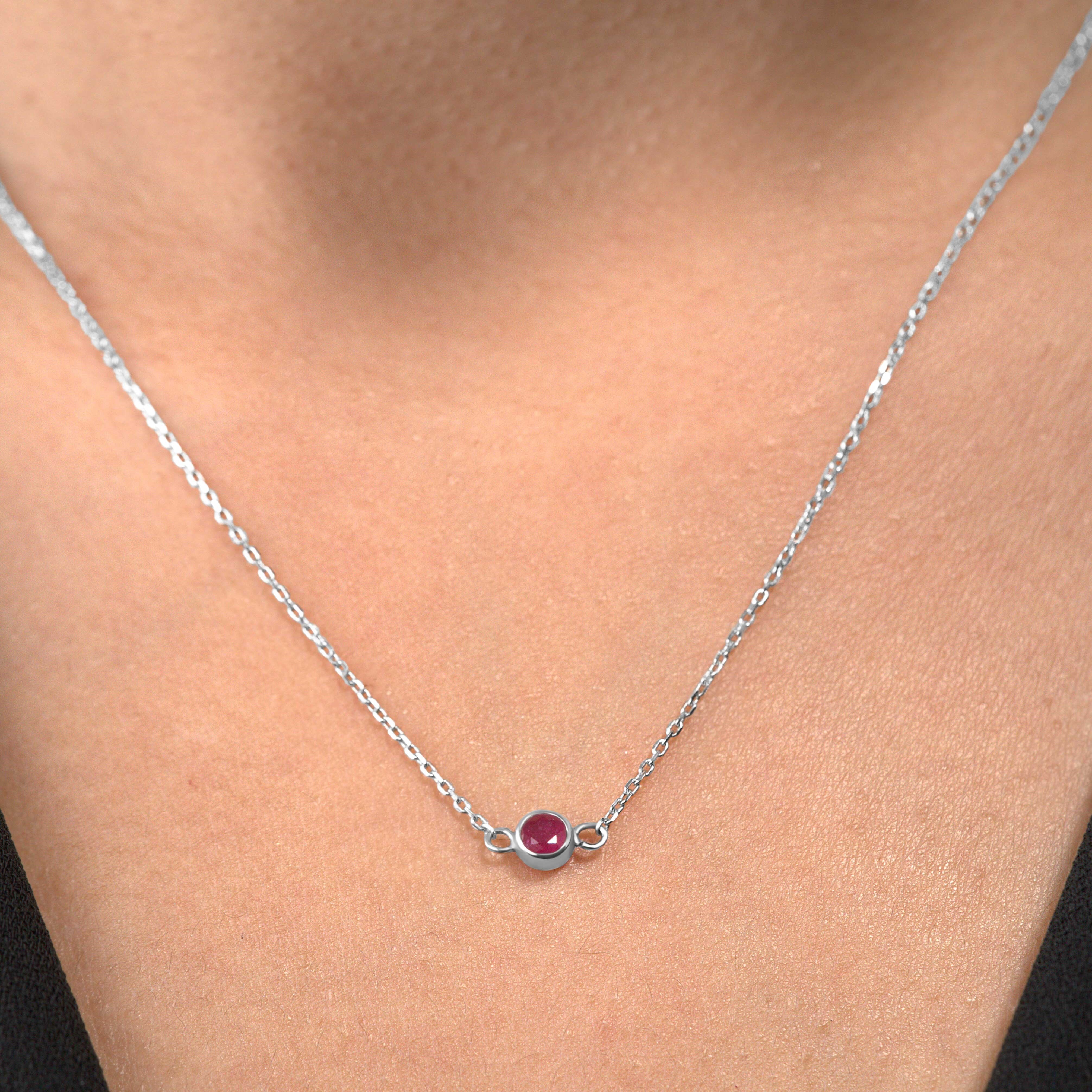 Petite Round Cut Ruby July Birthstone Custom Pendant Necklace in 18k White gold over silver