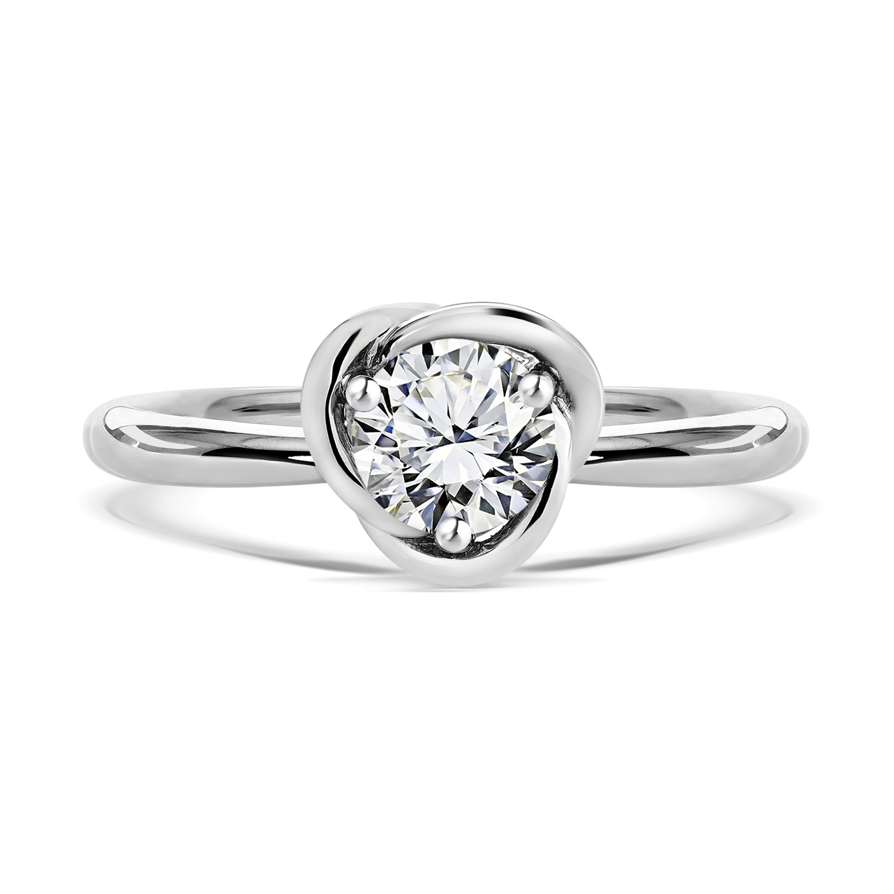 IGI Certified Half Carat Round Cut Lab Grown Diamond Petite Twist Engagement Ring in 18K White Gold plating over Silver