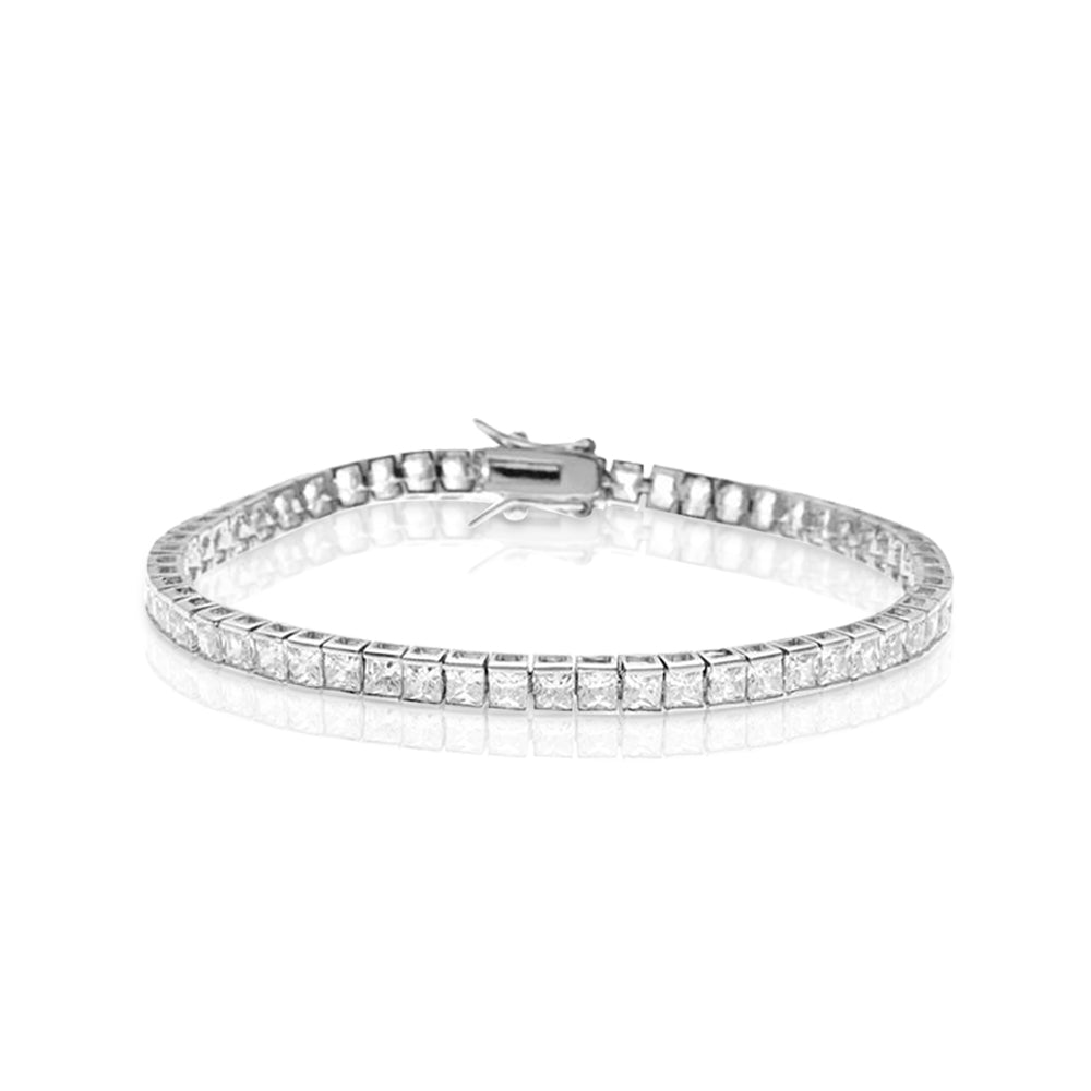 11 Carat Princess Cut Cubic Zirconia Tennis Bracelet in 18K White Gold over Brass - Eternity Bracelet