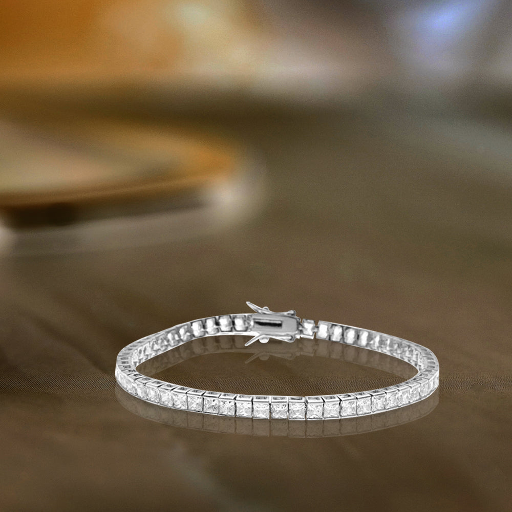 11 Carat Princess Cut Cubic Zirconia Tennis Bracelet in 18K White Gold over Brass - Eternity Bracelet