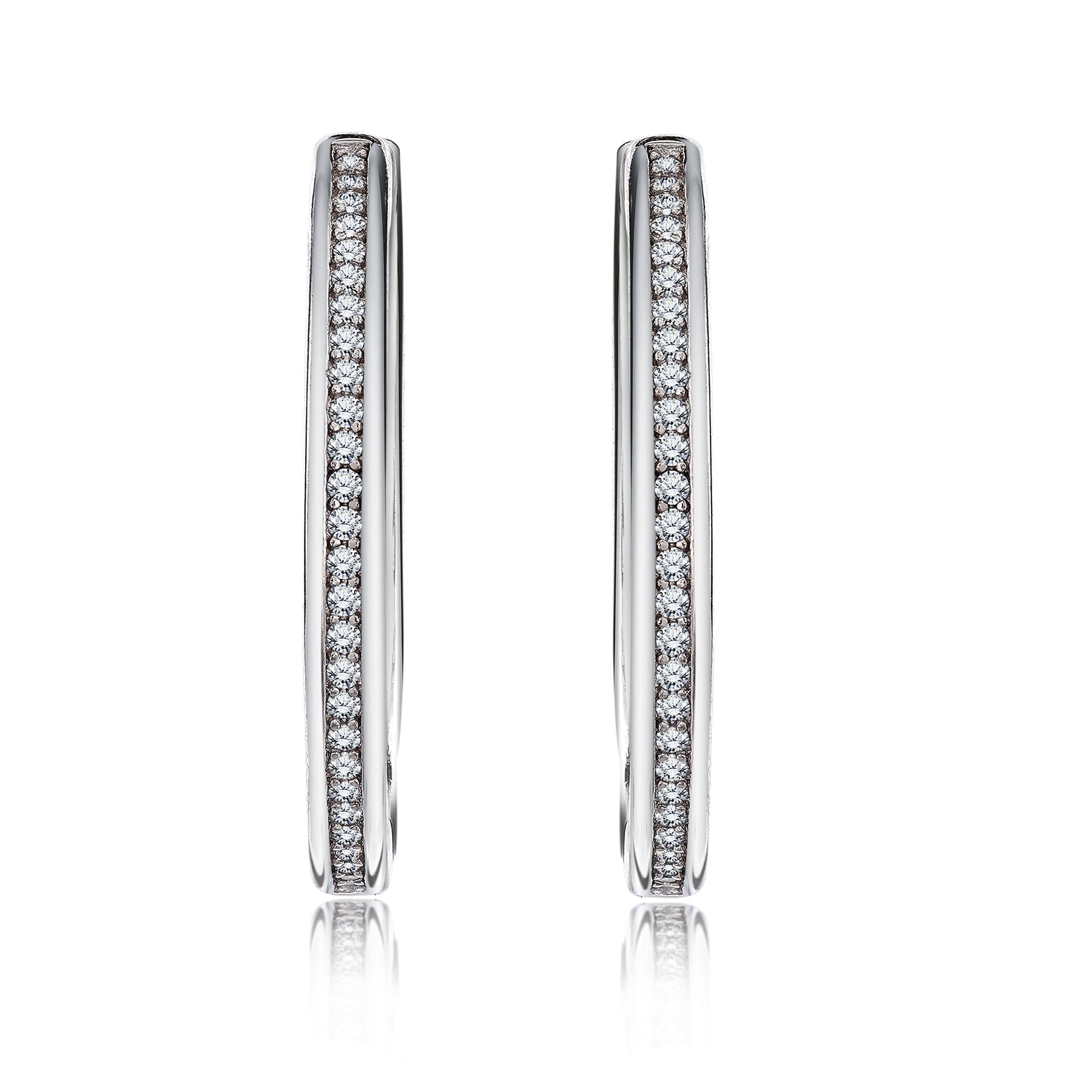 Sparkling Pave Channel Set Fashion Hoop Earrings for Women in Sterling Silver - Gift for Lover