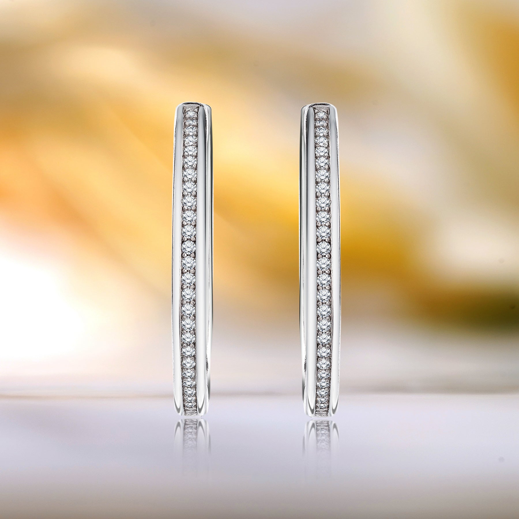 Sparkling Pave Channel Set Fashion Hoop Earrings for Women in Sterling Silver - Gift for Lover