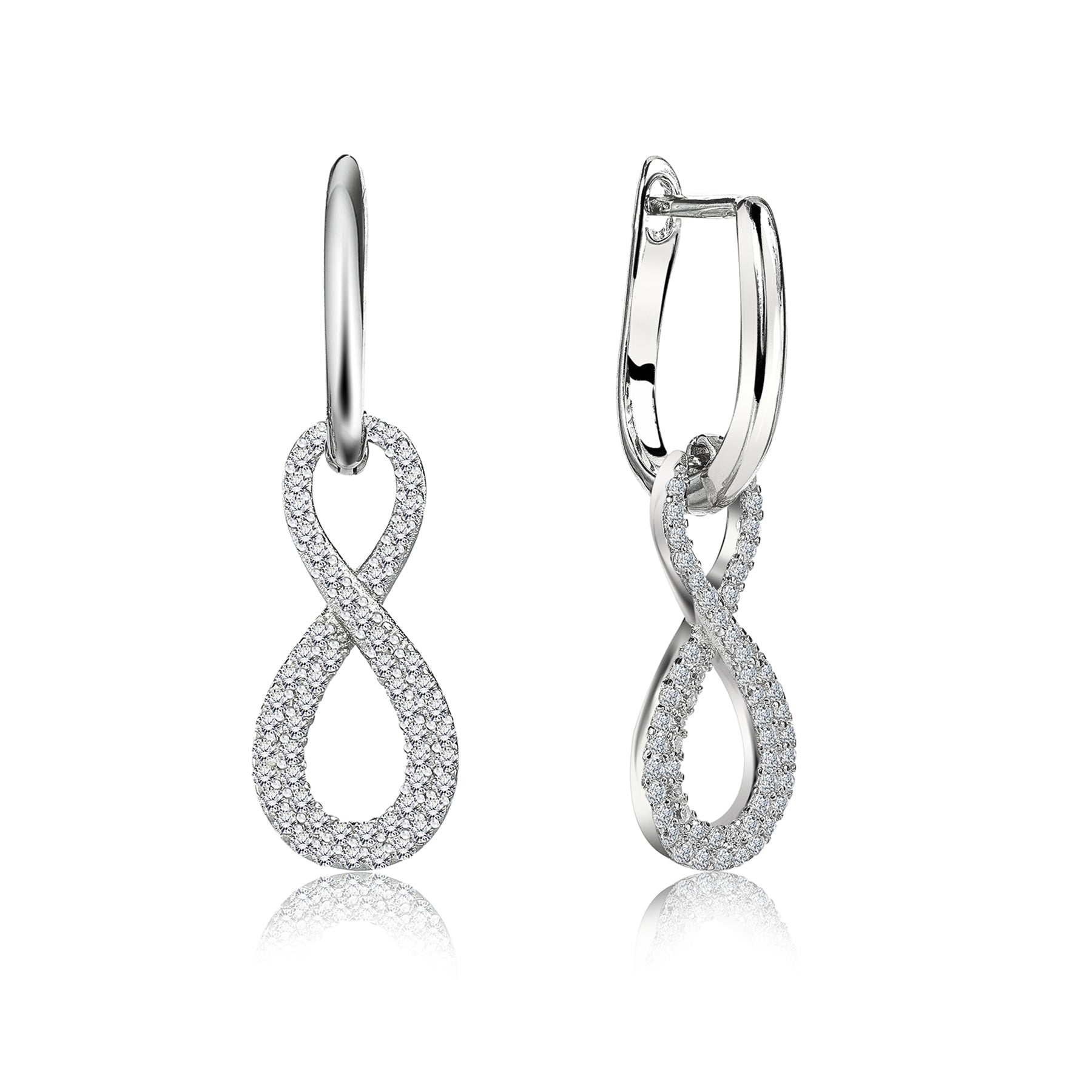 1 Carat Infinity Leverback Dangle Earrings - Gift for Women - in 18k White Gold over Silver