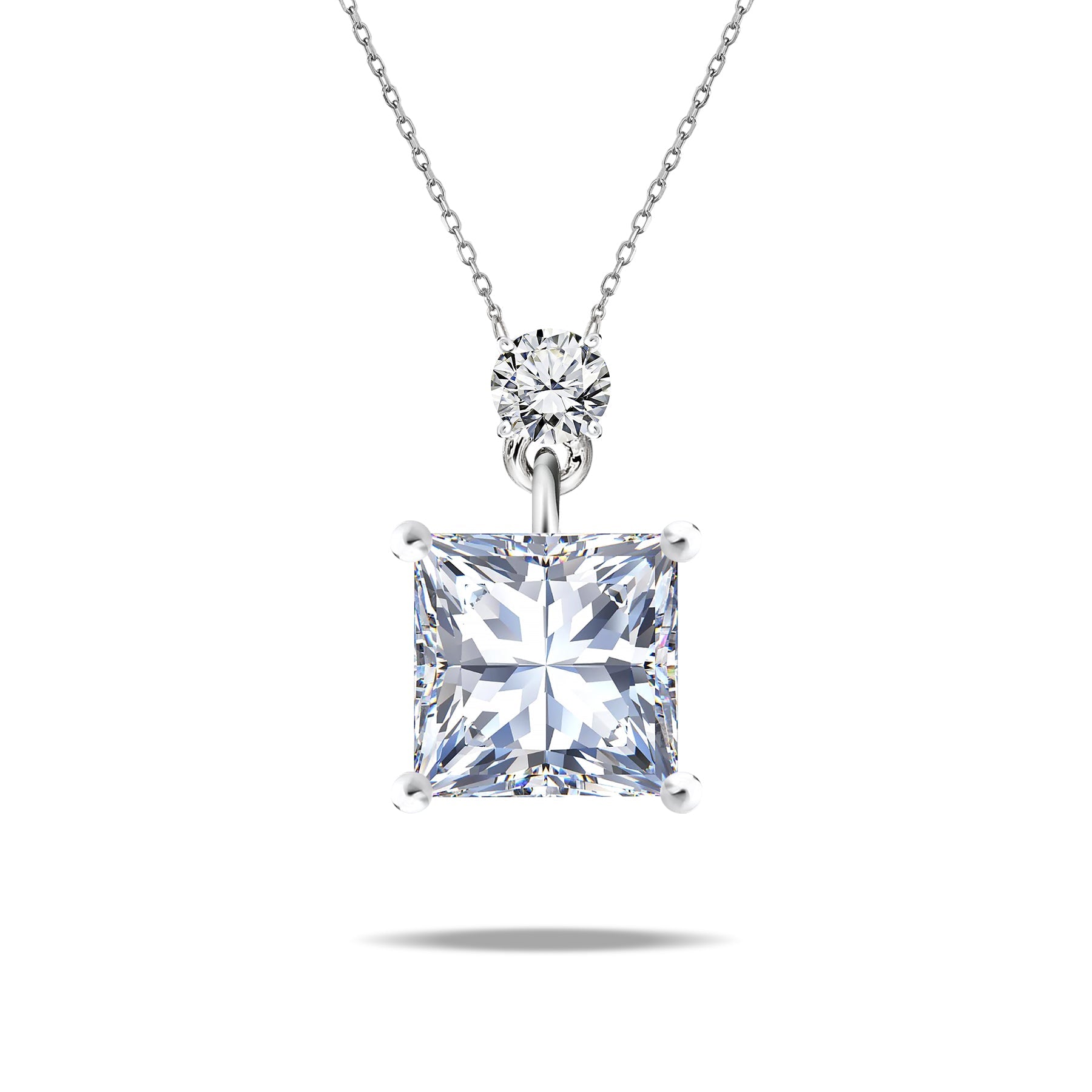 Sophisticated 1.2 Carat Round and Princess Cut Moissanite Pendant Necklace for Women in 18k White Gold over Silver