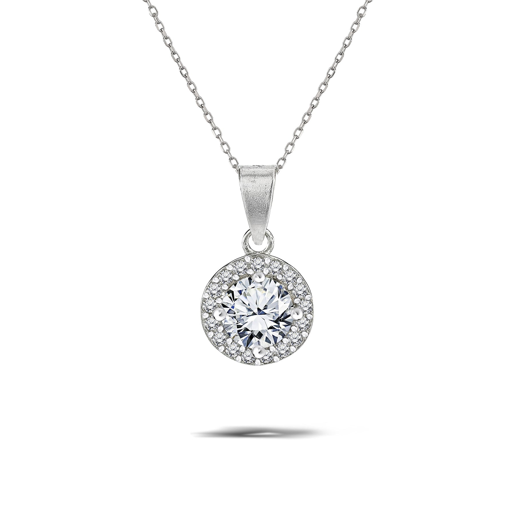 1.5 Carat Round Cut Halo Cubic Zirconia Pendant Necklace for Female in 18k White Gold over Silver