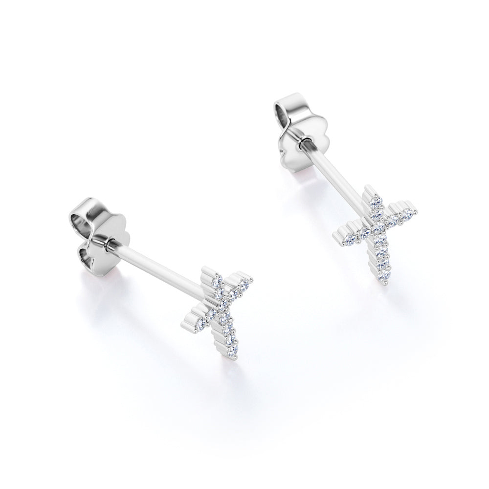 Shared-Prong Jewelry Set 0.2 TCW Diamond with Cross Pendant, Earrings & Ring