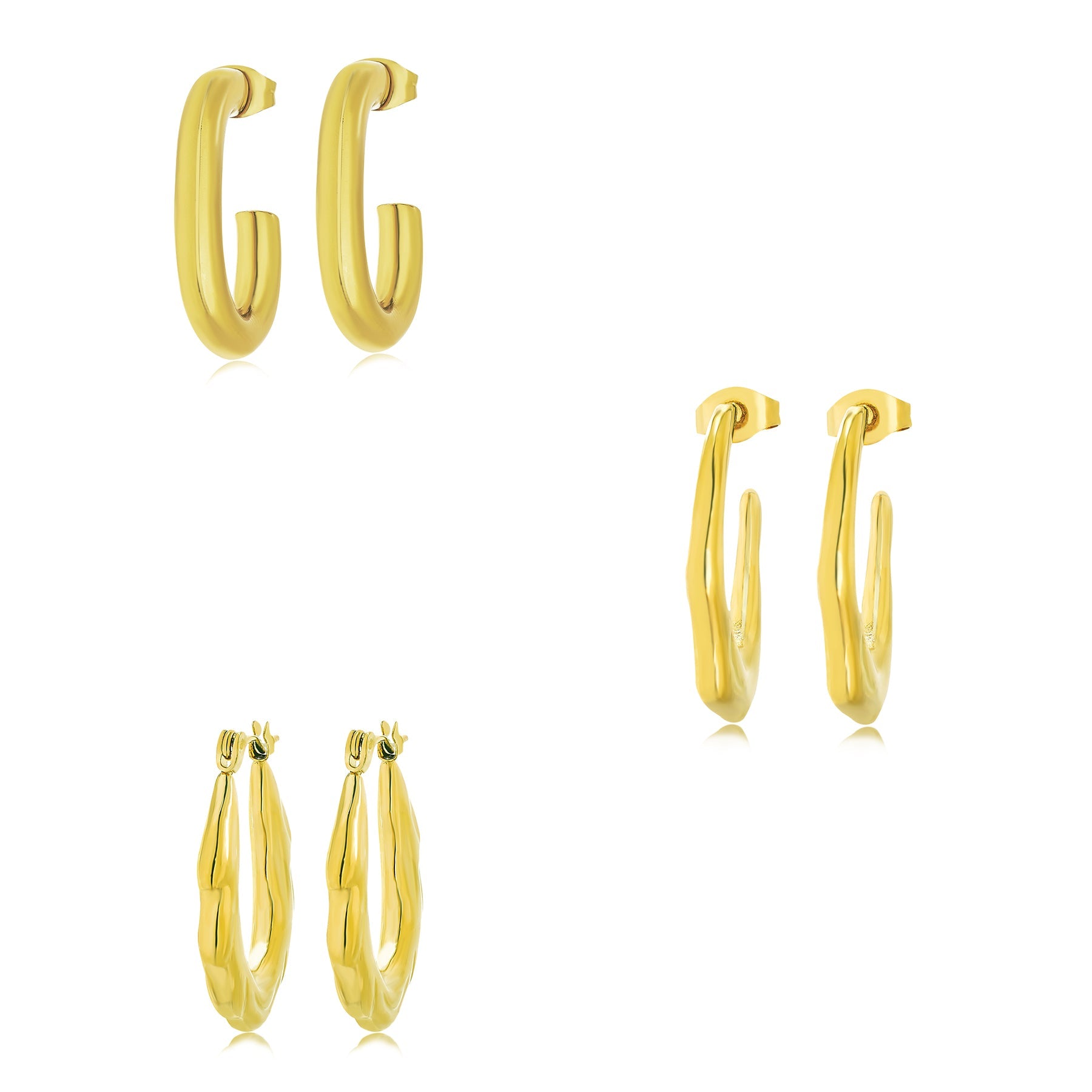 3 Pairs Women Earrings MultiPack Gift Set in Yellow Gold Plating, Light Weight, Chunky, Huggie Hoop Earrings, Earrings Gift set for all occasion