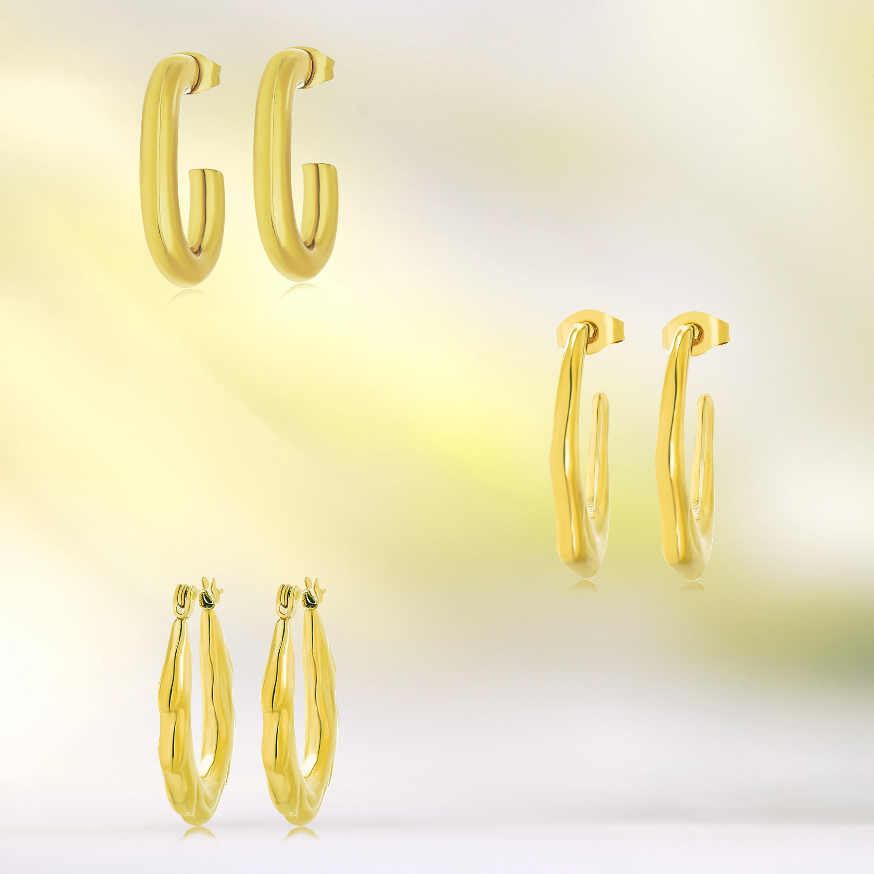 3 Pairs Women Earrings MultiPack Gift Set in Yellow Gold Plating, Light Weight, Chunky, Huggie Hoop Earrings, Earrings Gift set for all occasion