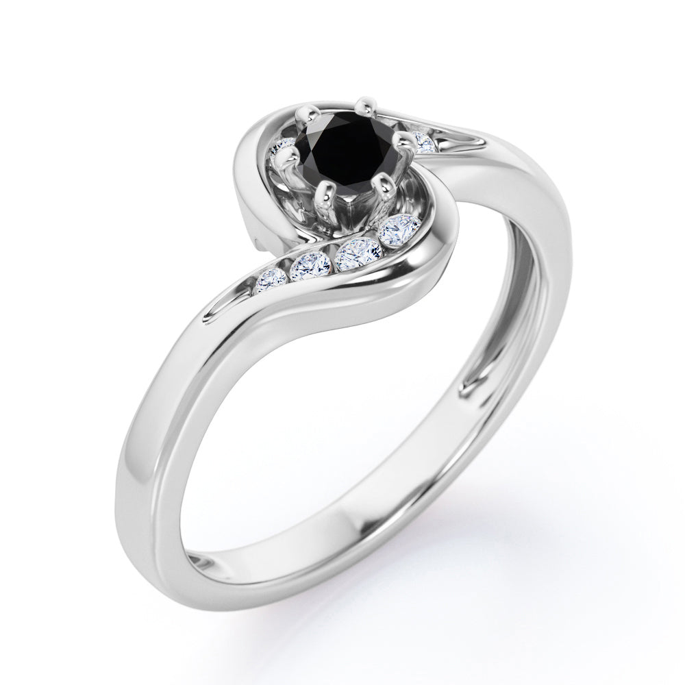 Whirly Gemstone 0.55 carat Round Black Diamond Artistic Engagement Ring in White Gold