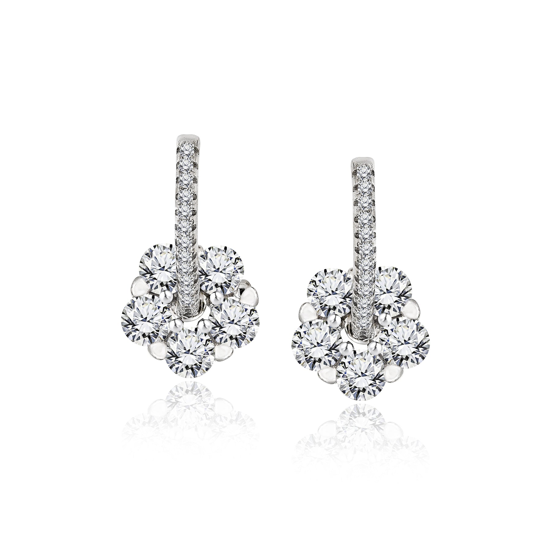 2.5 Carat Cluster Flower Drop Earrings in Silver - Fashion Earrings - Gift for Her