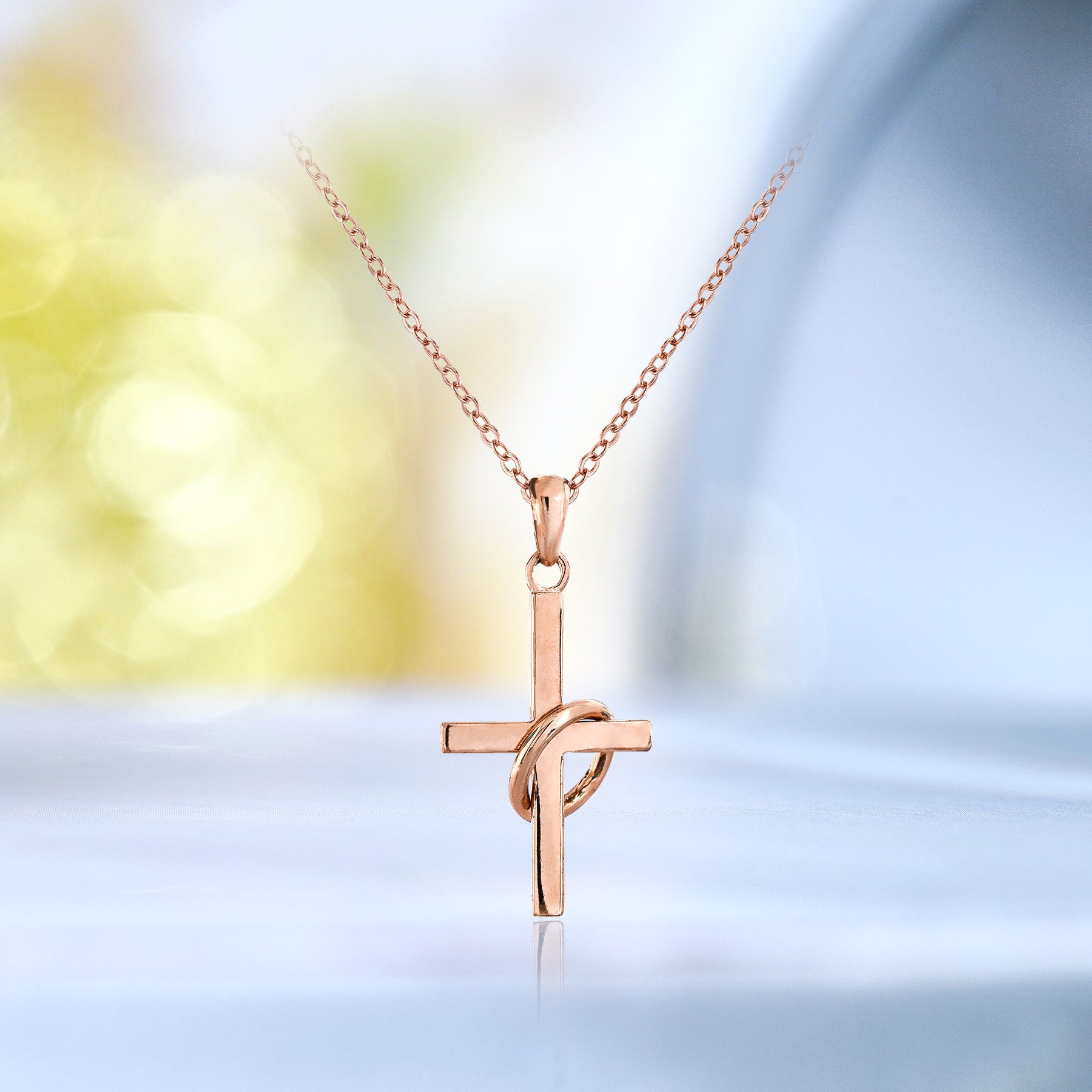 Shiny Silver Cross Necklace with Ring for Women in Silver