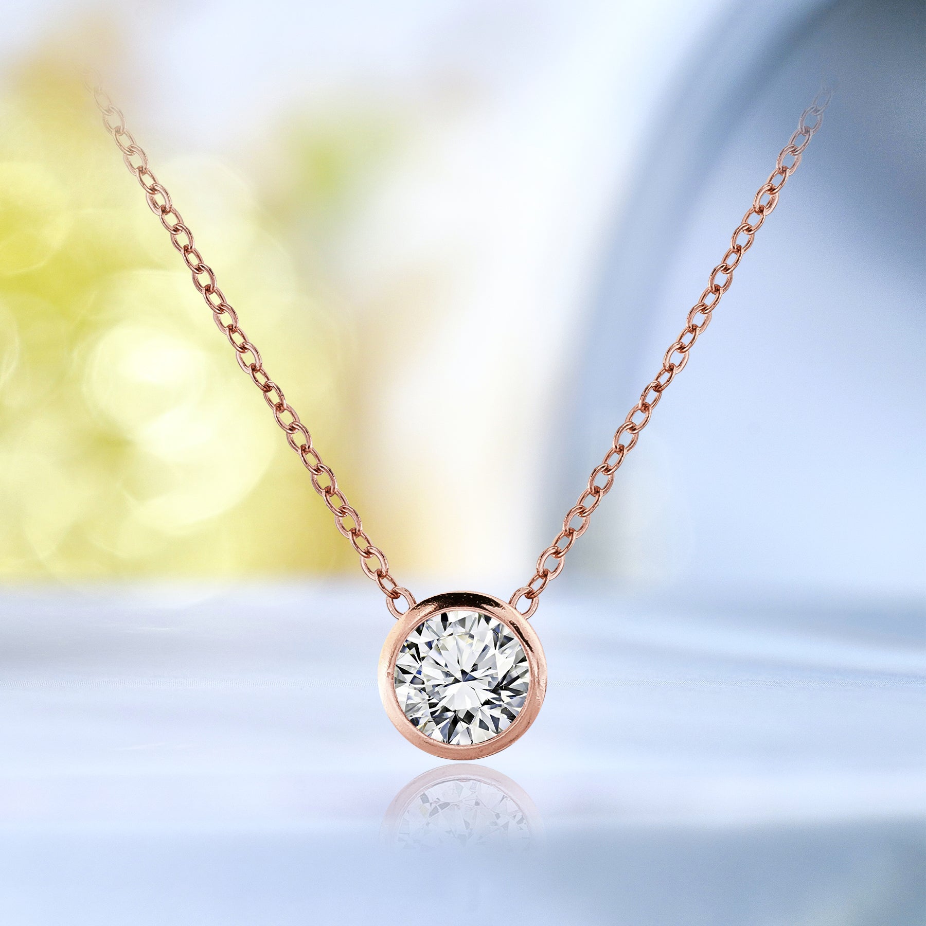 1 Carat Classic Bezel Pendant Necklace in Silver - Everyday Jewelry - Anniversary Gift for her