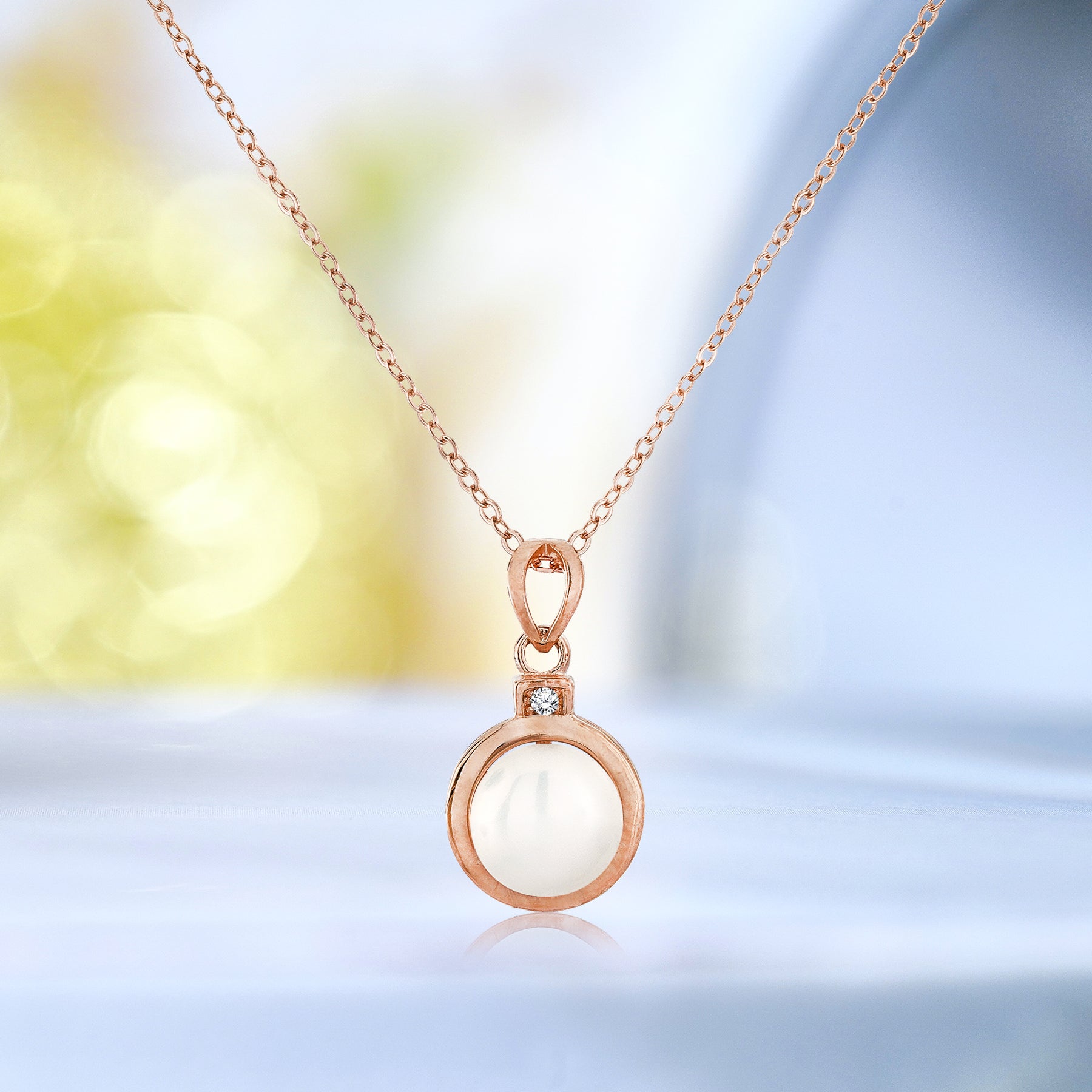 Minimalistic Large Pearl Pendant Necklace Halo Gift for Her in Silver