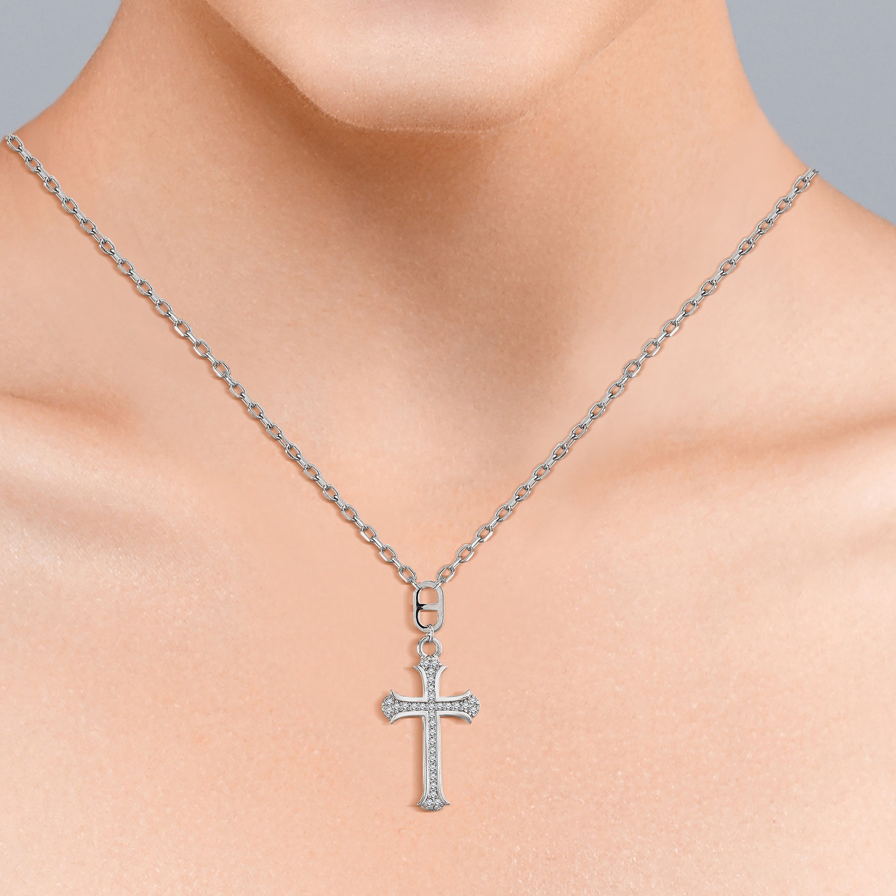 Stylish Ornate Cross Pendant Faith Jewelry Necklace  in Silver