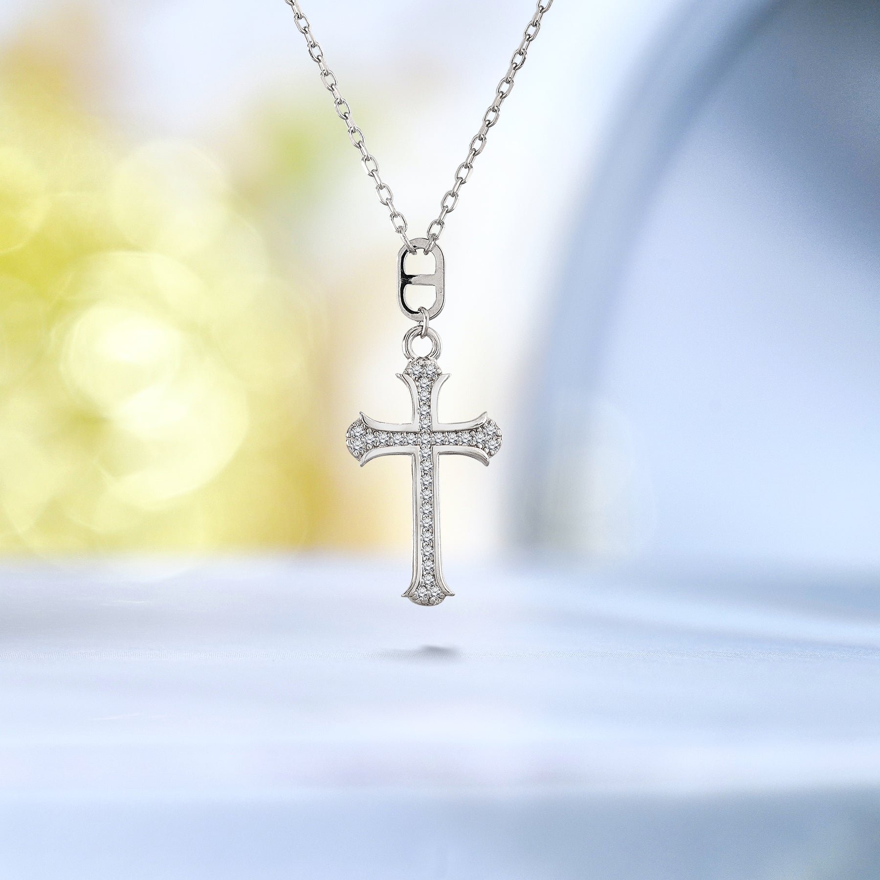 Stylish Ornate Cross Pendant Faith Jewelry Necklace  in Silver