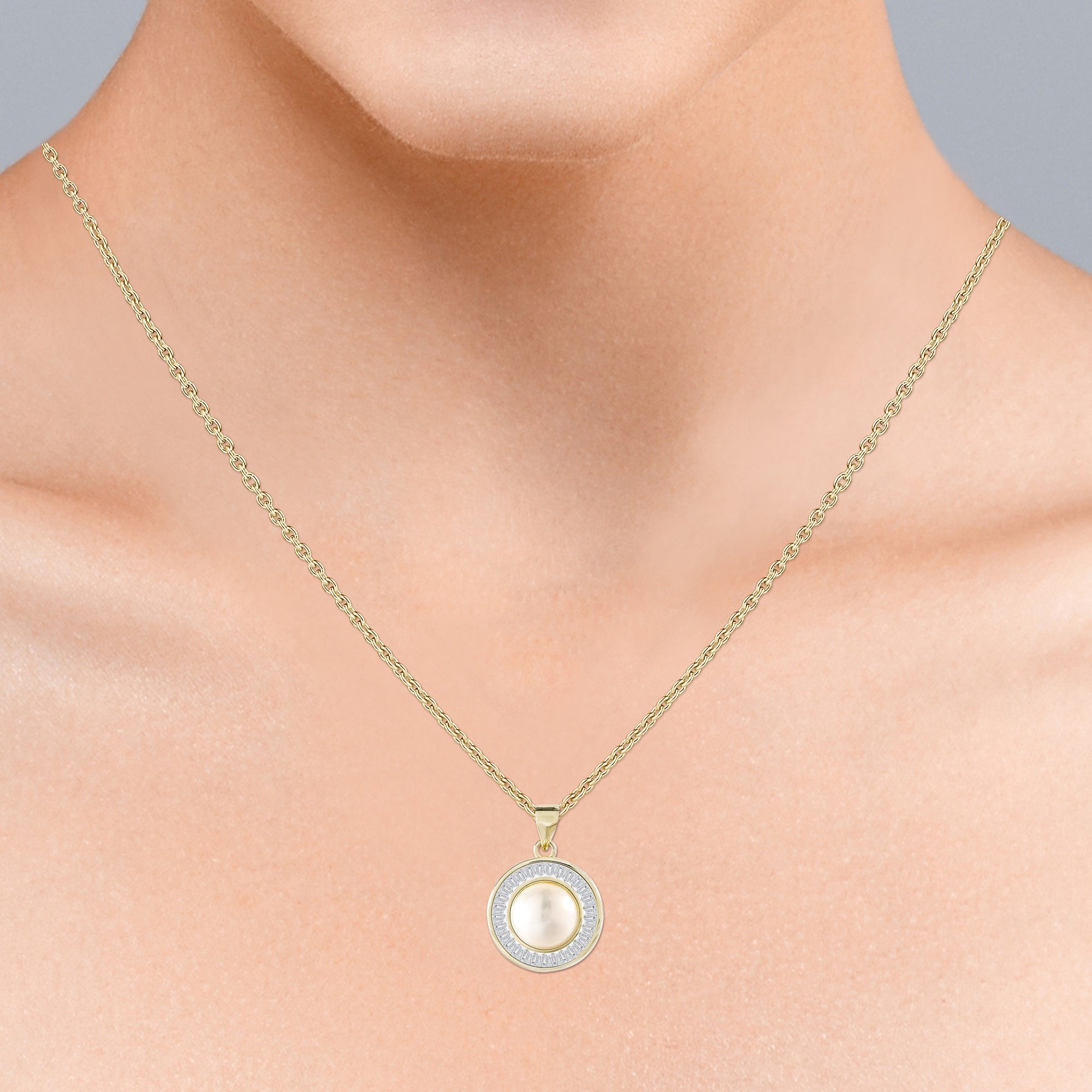 1 Carat Large Natural Pearl Pendant Necklace Halo - Classic Everyday Jewelry - Gift for Her