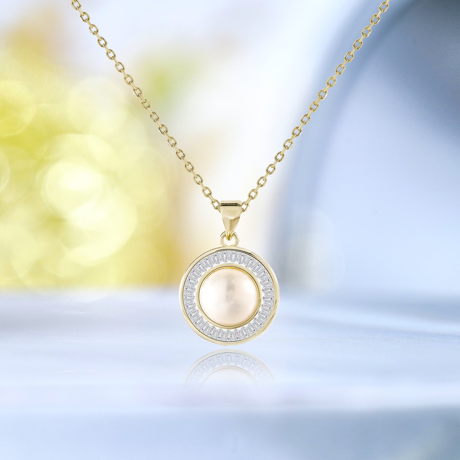 1 Carat Large Natural Pearl Pendant Necklace Halo - Classic Everyday Jewelry - Gift for Her