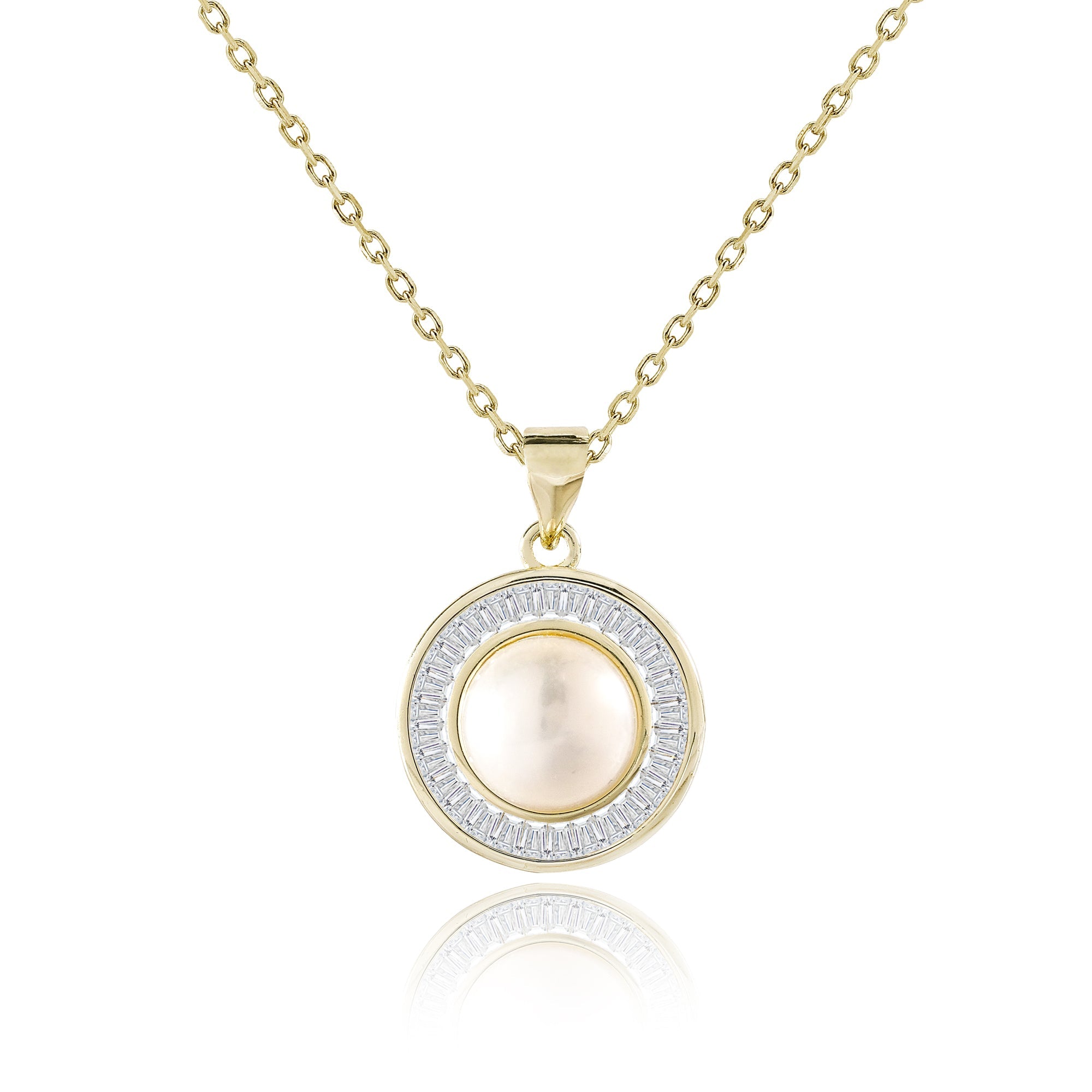 1 Carat Large Natural Pearl Pendant Necklace Halo - Classic Everyday Jewelry - Gift for Her