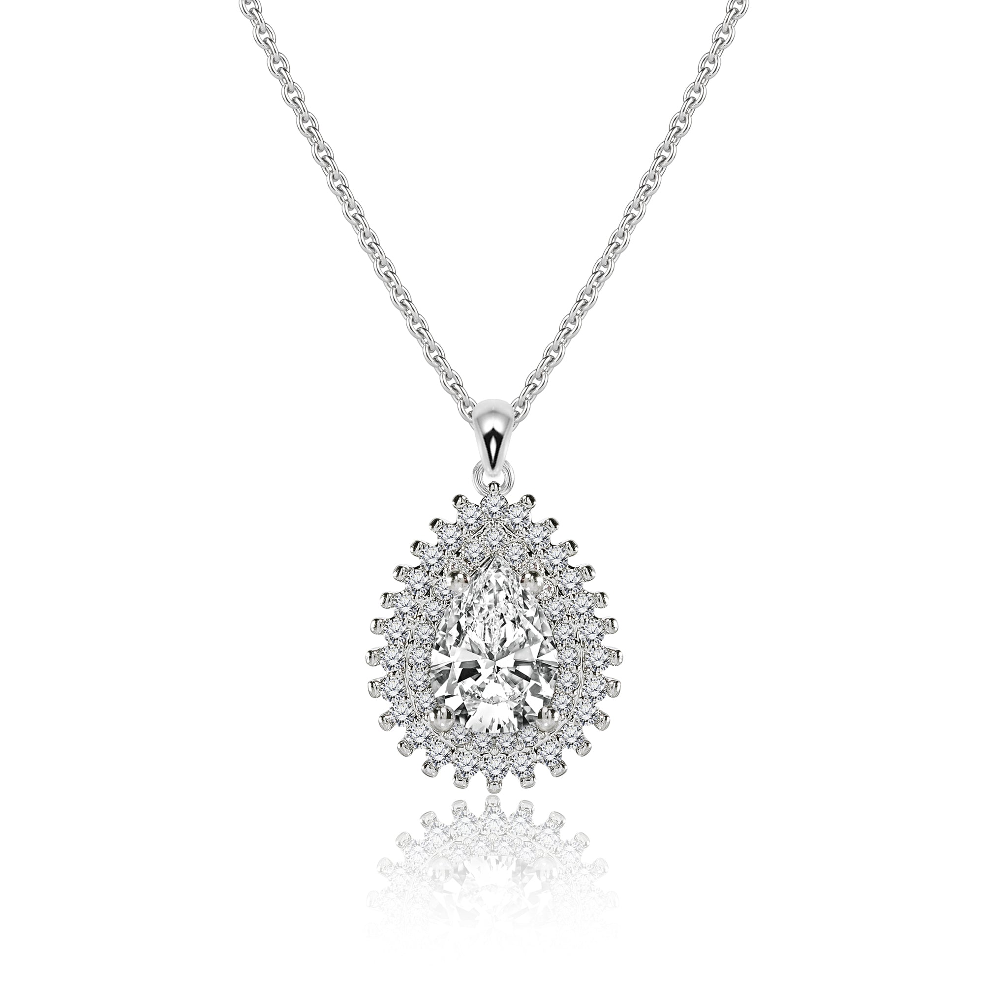 1.5 Carat Double Halo Pear Shaped Pendant Necklace - Classic Everyday Jewelry - Gift for Her