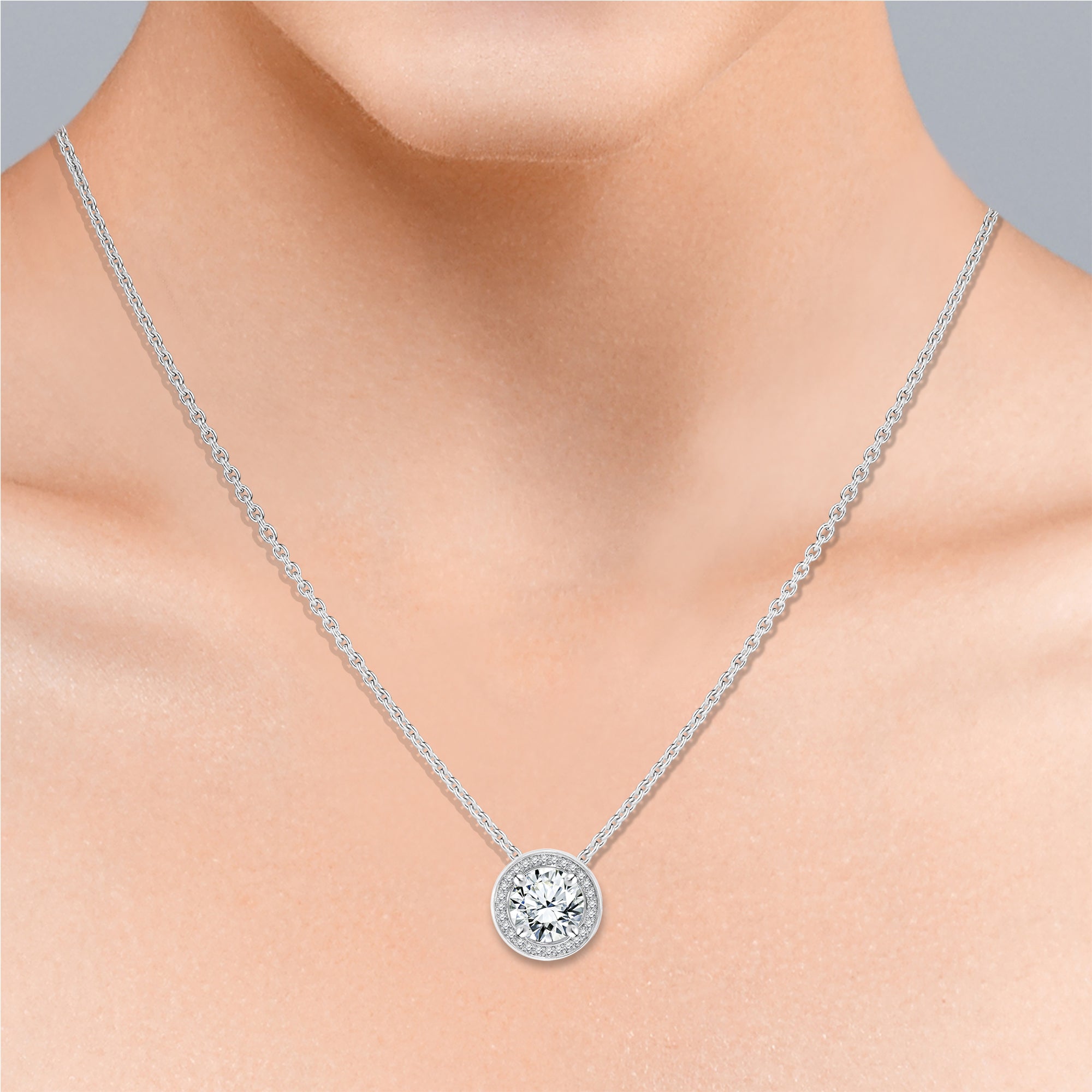 2.25 Carat Round Cut Pendant Necklace - Halo Bezel Set - Anniversary Gift